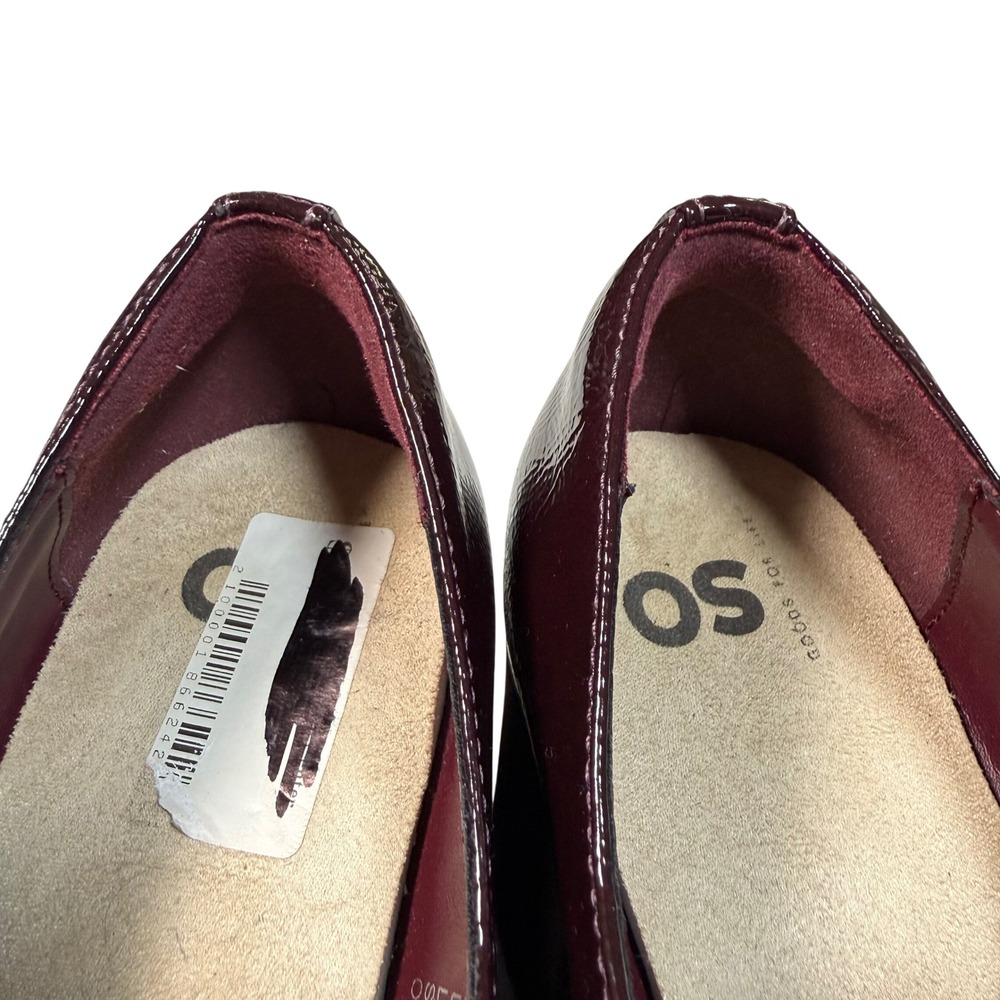 SO Burgundy Patent Penny Loafers 9 Dark Chunky Block Heel Comfort Officecore - Picture 3 of 12